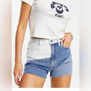 Hollister Ultra High Rise Mom Shorts Denim Patchwork Size 26